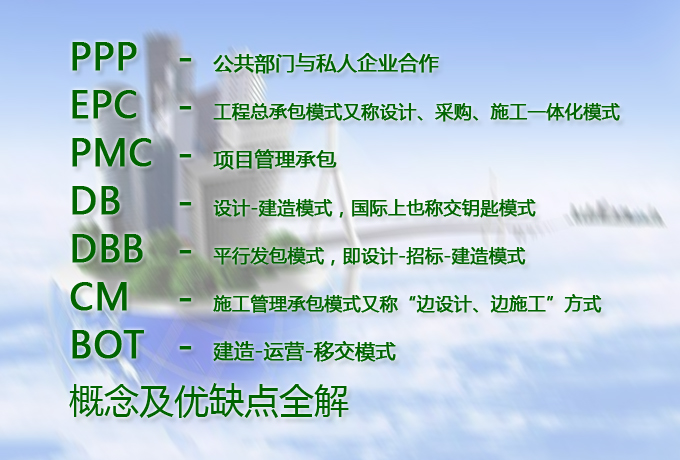 PPP、EPC、PMC、DB、DBB、CM、BOT概念及優(yōu)缺點全解